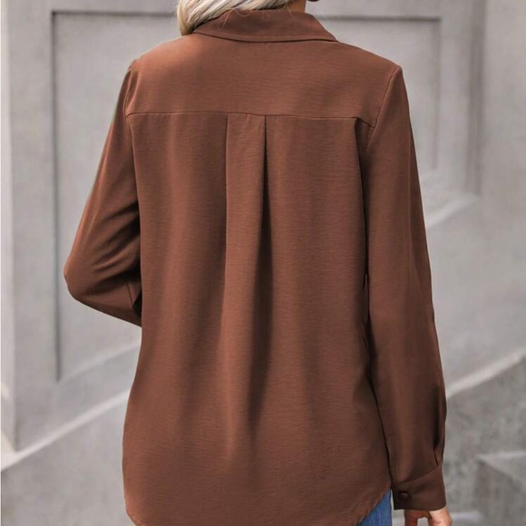 New brown button down long sleeve top - Picture 4 of 5
